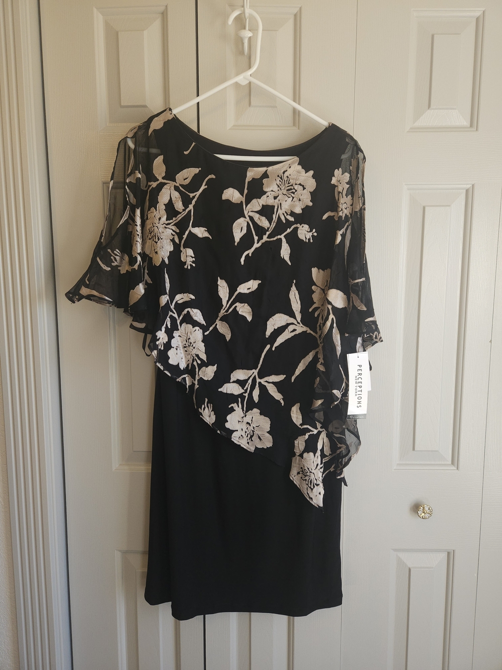 Perceptions Black Dress with Cream Floral Overlay